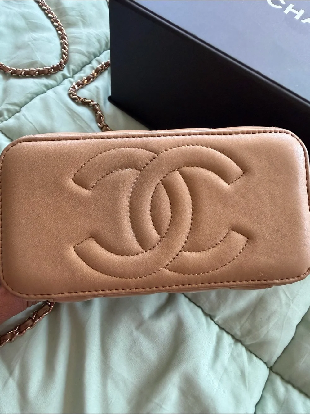 CHANEL Quilted Mini Vanity Bag in Taupe